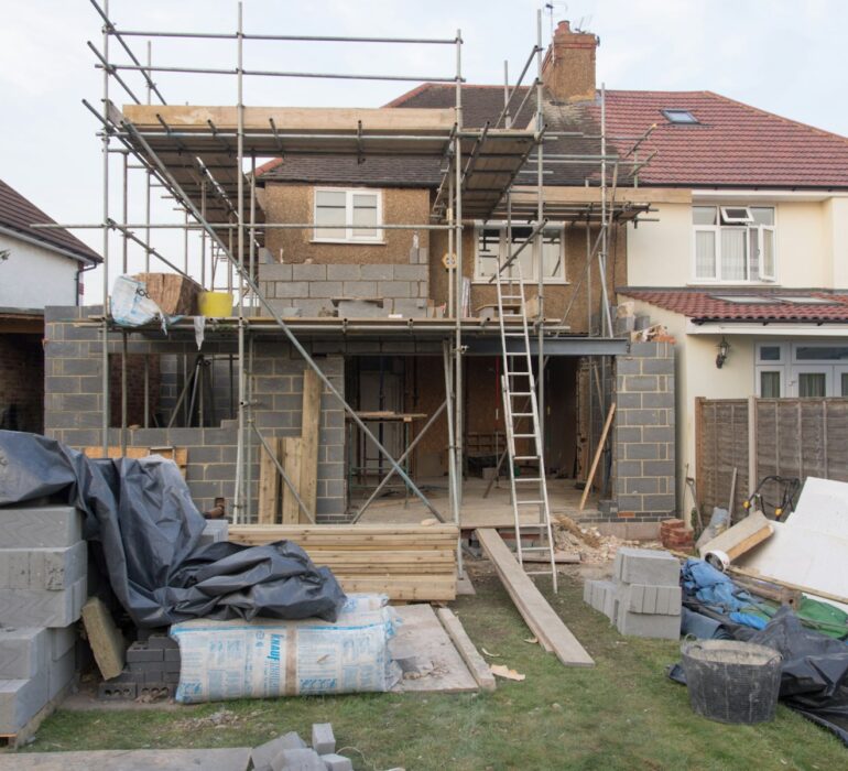 Builder working on a house renovation