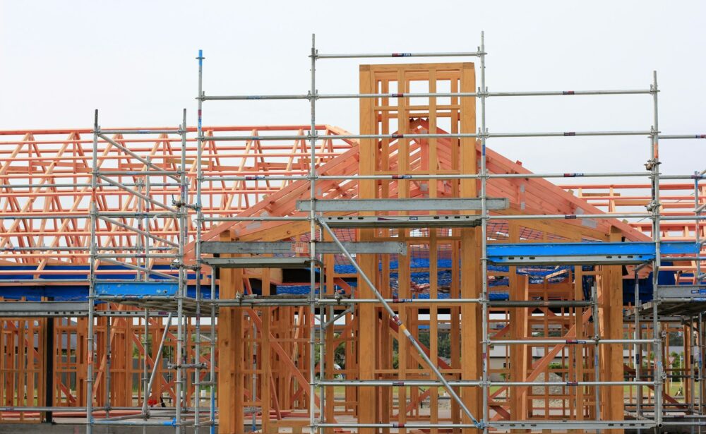 Timber roof structure going up on site