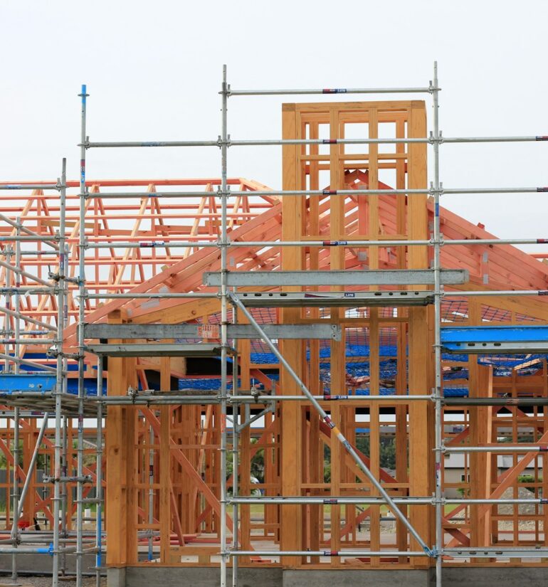 Timber roof structure going up on site