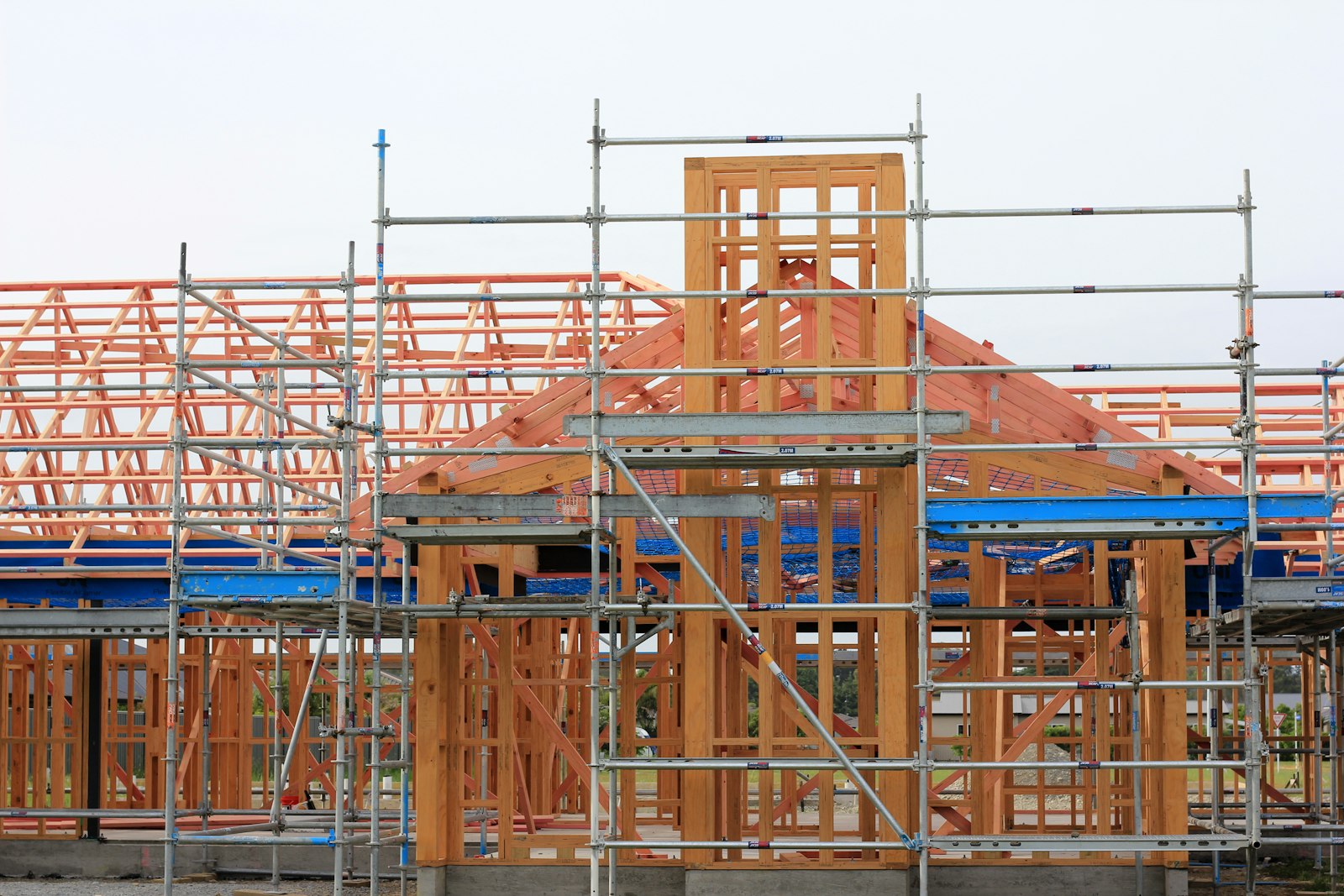 Timber roof structure going up on site